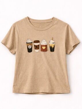 SHEIN Coffee Graphic Tee Size M Tan Neutral Aesthetic Cute Casual Top